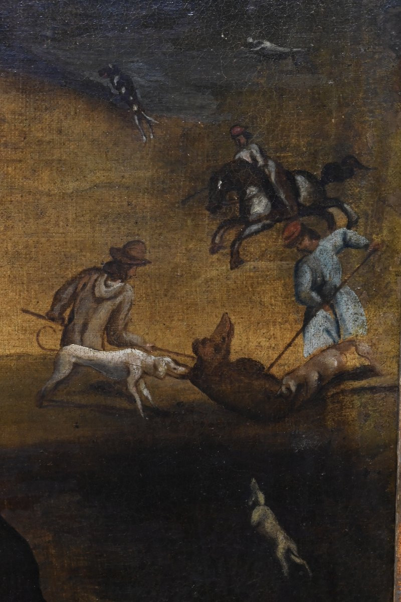 Chasse à l'ours - Huile sur toile - Italie XVIIe siècle-photo-3